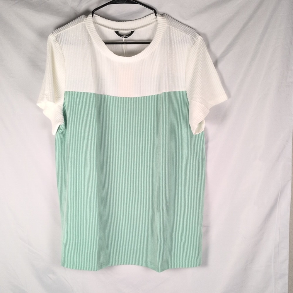 Dokotoo Color Block Short Sleeve Round Neck Ribbed Top Sz XL